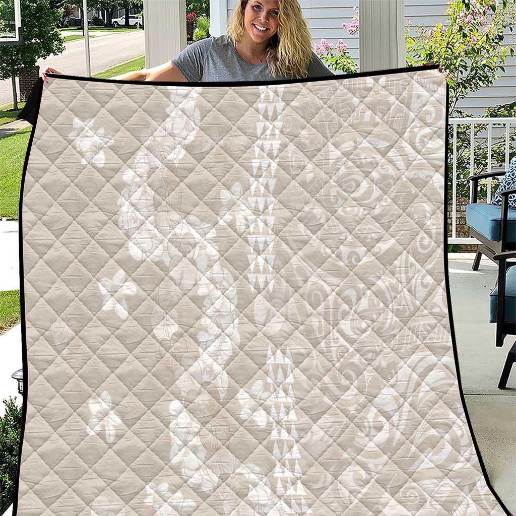 Suede Beige Hawaii Anthurium Plumeria Lei Quilt LT9 Beige - Polynesian Pride