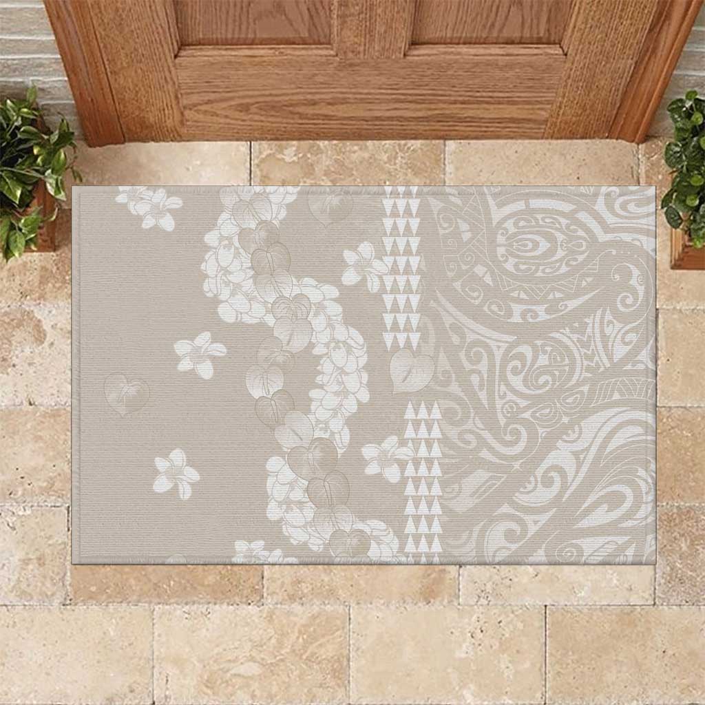 Suede Beige Hawaii Anthurium Plumeria Lei Rubber Doormat LT9 Beige - Polynesian Pride