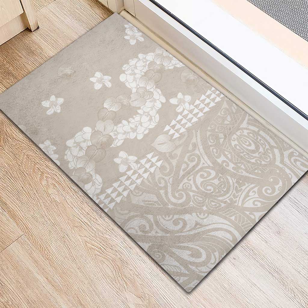 Suede Beige Hawaii Anthurium Plumeria Lei Rubber Doormat LT9 - Polynesian Pride