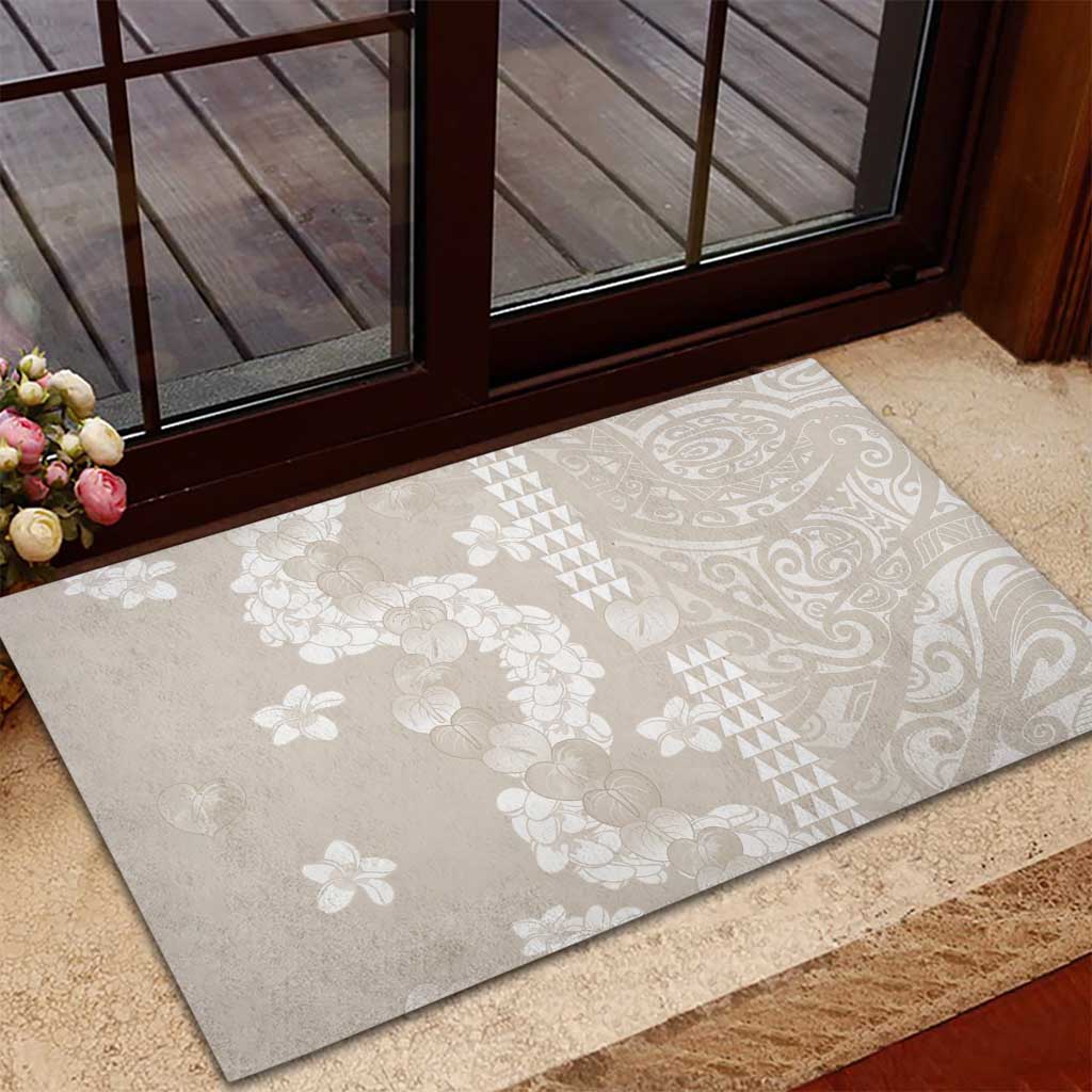 Suede Beige Hawaii Anthurium Plumeria Lei Rubber Doormat LT9 - Polynesian Pride