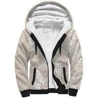 Suede Beige Hawaii Anthurium Plumeria Lei Sherpa Hoodie LT9 Unisex Beige - Polynesian Pride