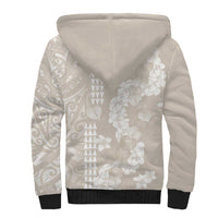 Suede Beige Hawaii Anthurium Plumeria Lei Sherpa Hoodie LT9 - Polynesian Pride