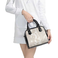 Suede Beige Hawaii Anthurium Plumeria Lei Shoulder Handbag