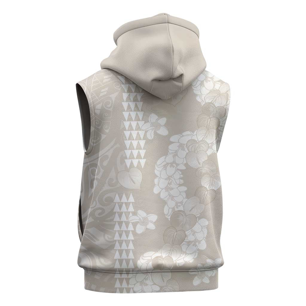 Suede Beige Hawaii Anthurium Plumeria Lei Sleeveless Hoodie