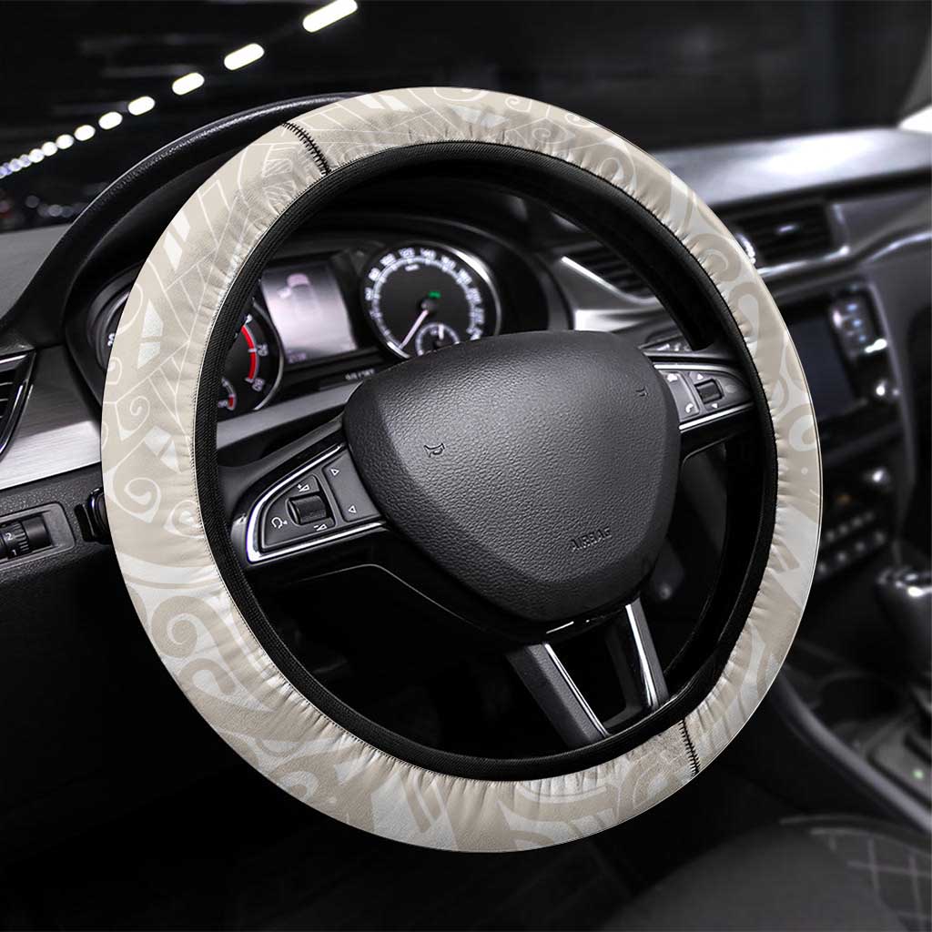 Suede Beige Hawaii Anthurium Plumeria Lei Steering Wheel Cover