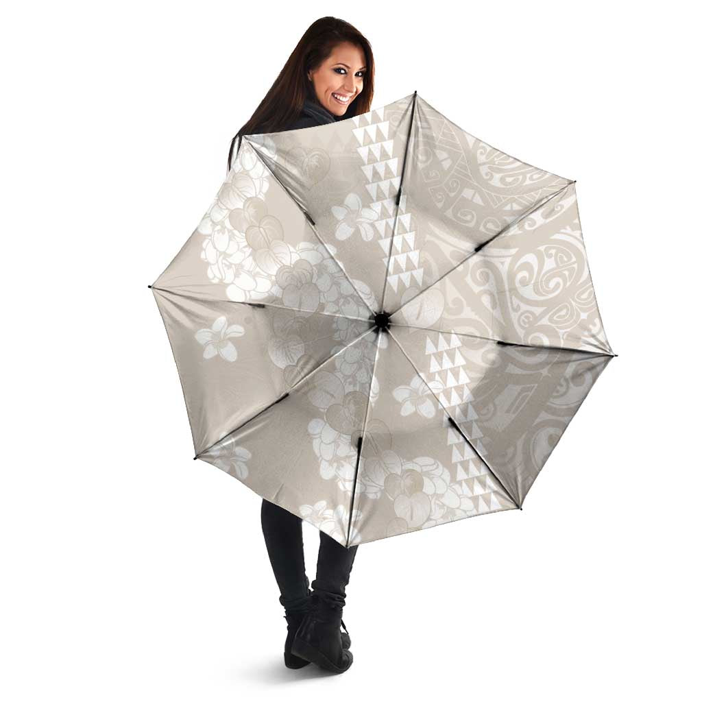 Suede Beige Hawaii Anthurium Plumeria Lei Umbrella