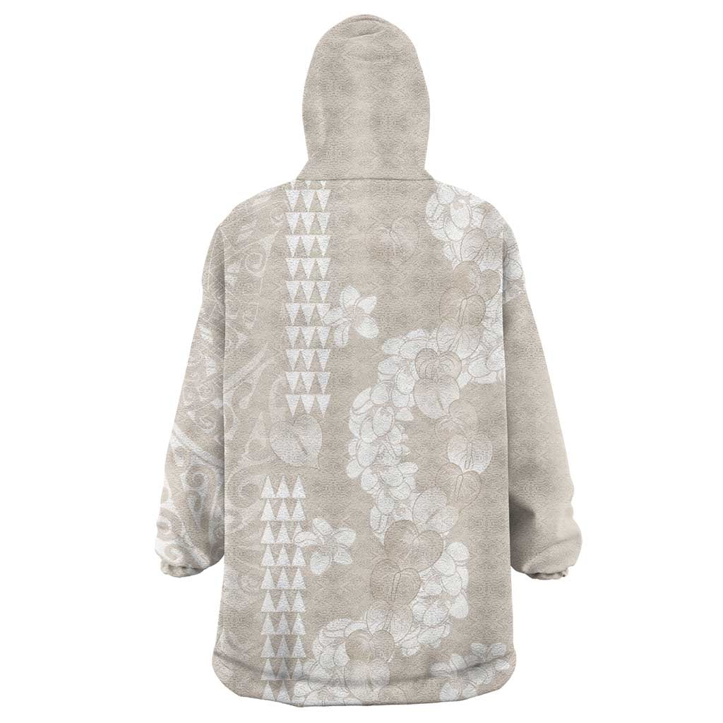 Suede Beige Hawaii Anthurium Plumeria Lei Wearable Blanket Hoodie