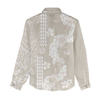 Suede Beige Hawaii Anthurium Plumeria Lei Women Casual Shirt