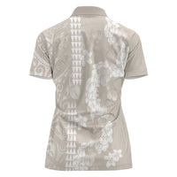 Suede Beige Hawaii Anthurium Plumeria Lei Women Polo Shirt