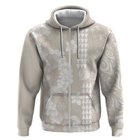Suede Beige Hawaii Anthurium Plumeria Lei Zip Hoodie