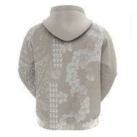 Suede Beige Hawaii Anthurium Plumeria Lei Zip Hoodie