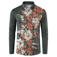 Hawaii Tartan With Hibiscus Button Sweatshirt Polynesian Pattern Vintage