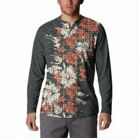 Hawaii Tartan With Hibiscus Button Sweatshirt Polynesian Pattern Vintage