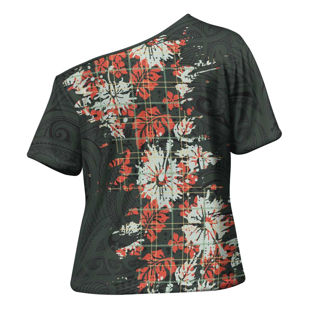Hawaii Tartan With Hibiscus Cross Shoulder Shirt Polynesian Pattern Vintage LT9 - Polynesian Pride