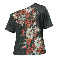Hawaii Tartan With Hibiscus Cross Shoulder Shirt Polynesian Pattern Vintage LT9 - Polynesian Pride