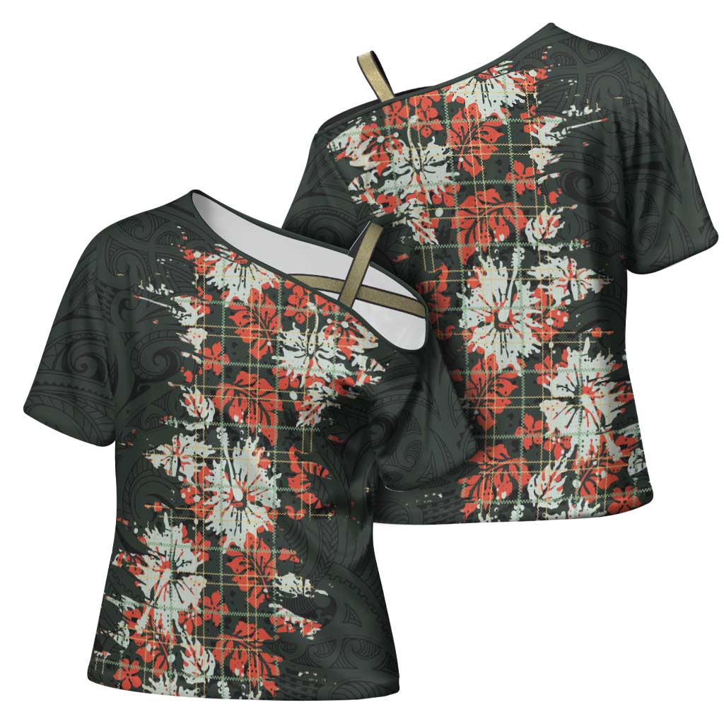 Hawaii Tartan With Hibiscus Cross Shoulder Shirt Polynesian Pattern Vintage LT9 - Polynesian Pride