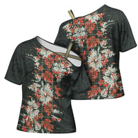 Hawaii Tartan With Hibiscus Cross Shoulder Shirt Polynesian Pattern Vintage LT9 - Polynesian Pride