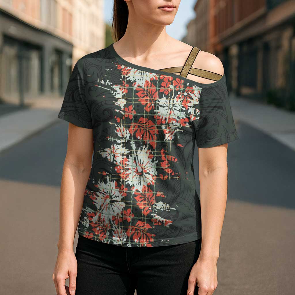 Hawaii Tartan With Hibiscus Cross Shoulder Shirt Polynesian Pattern Vintage LT9 - Polynesian Pride