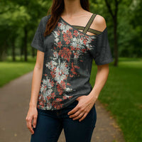 Hawaii Tartan With Hibiscus Cross Shoulder Shirt Polynesian Pattern Vintage LT9 - Polynesian Pride