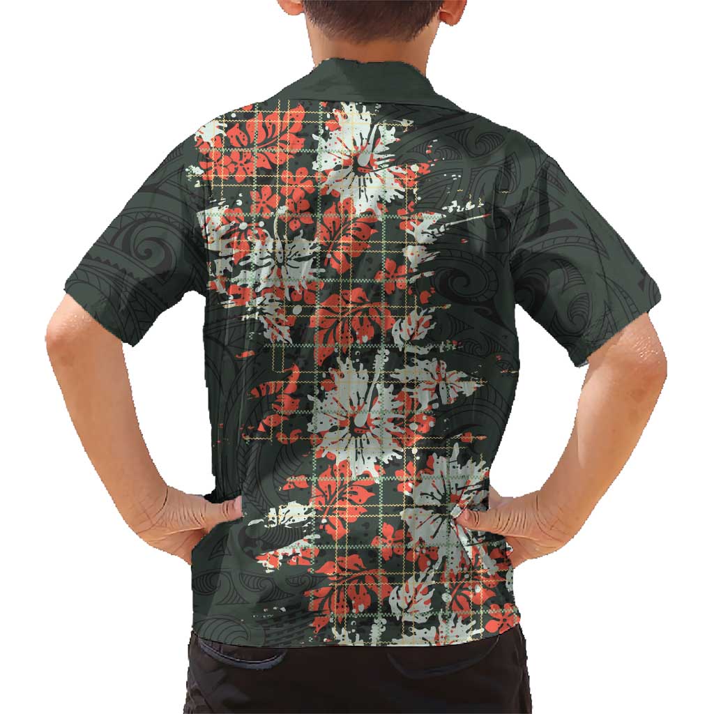 Hawaii Tartan With Hibiscus Family Matching Long Sleeve Bodycon Dress and Hawaiian Shirt Polynesian Pattern Vintage