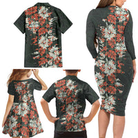 Hawaii Tartan With Hibiscus Family Matching Long Sleeve Bodycon Dress and Hawaiian Shirt Polynesian Pattern Vintage