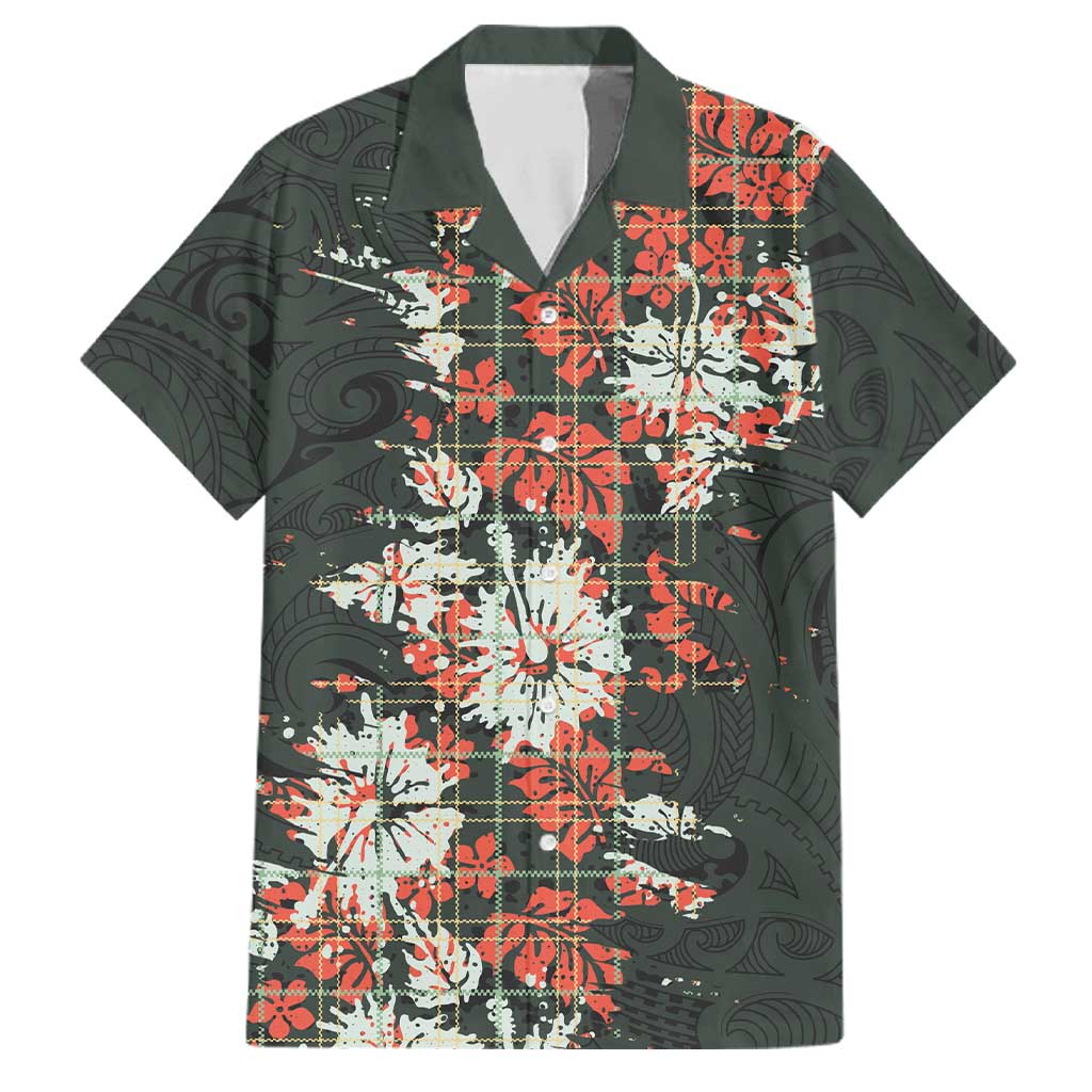 Hawaii Tartan With Hibiscus Family Matching Off The Shoulder Long Sleeve Dress and Hawaiian Shirt Polynesian Pattern Vintage