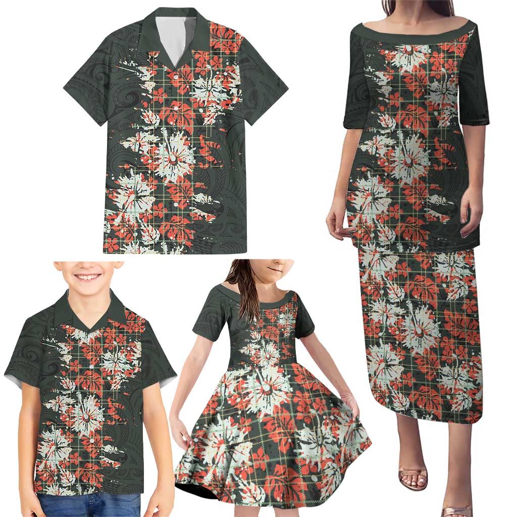 Hawaii Tartan With Hibiscus Family Matching Puletasi and Hawaiian Shirt Polynesian Pattern Vintage