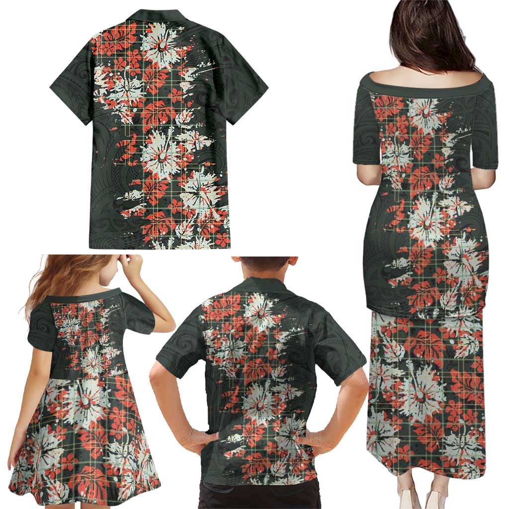 Hawaii Tartan With Hibiscus Family Matching Puletasi and Hawaiian Shirt Polynesian Pattern Vintage