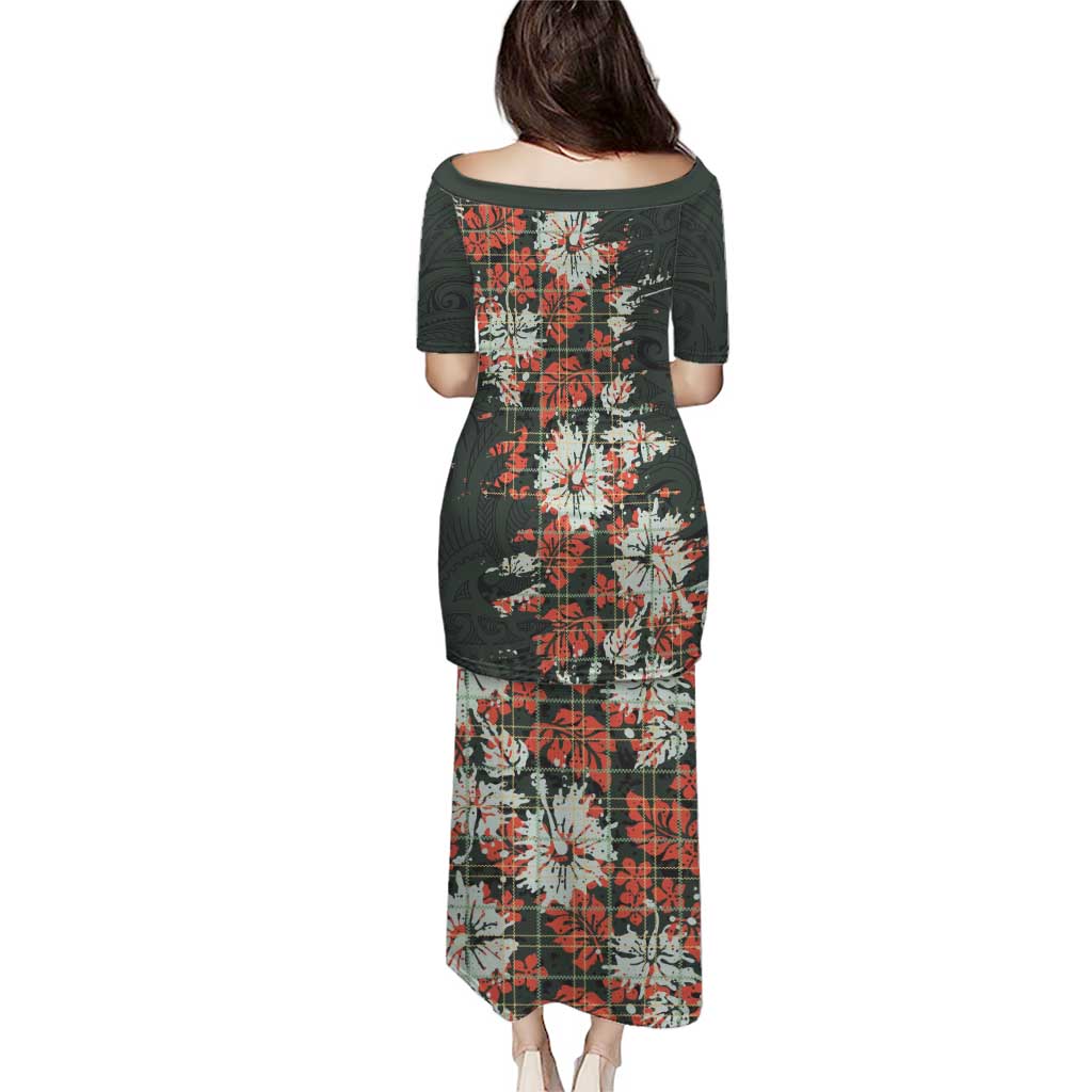 Hawaii Tartan With Hibiscus Family Matching Puletasi and Hawaiian Shirt Polynesian Pattern Vintage