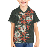 Hawaii Tartan With Hibiscus Family Matching Short Sleeve Bodycon Dress and Hawaiian Shirt Polynesian Pattern Vintage
