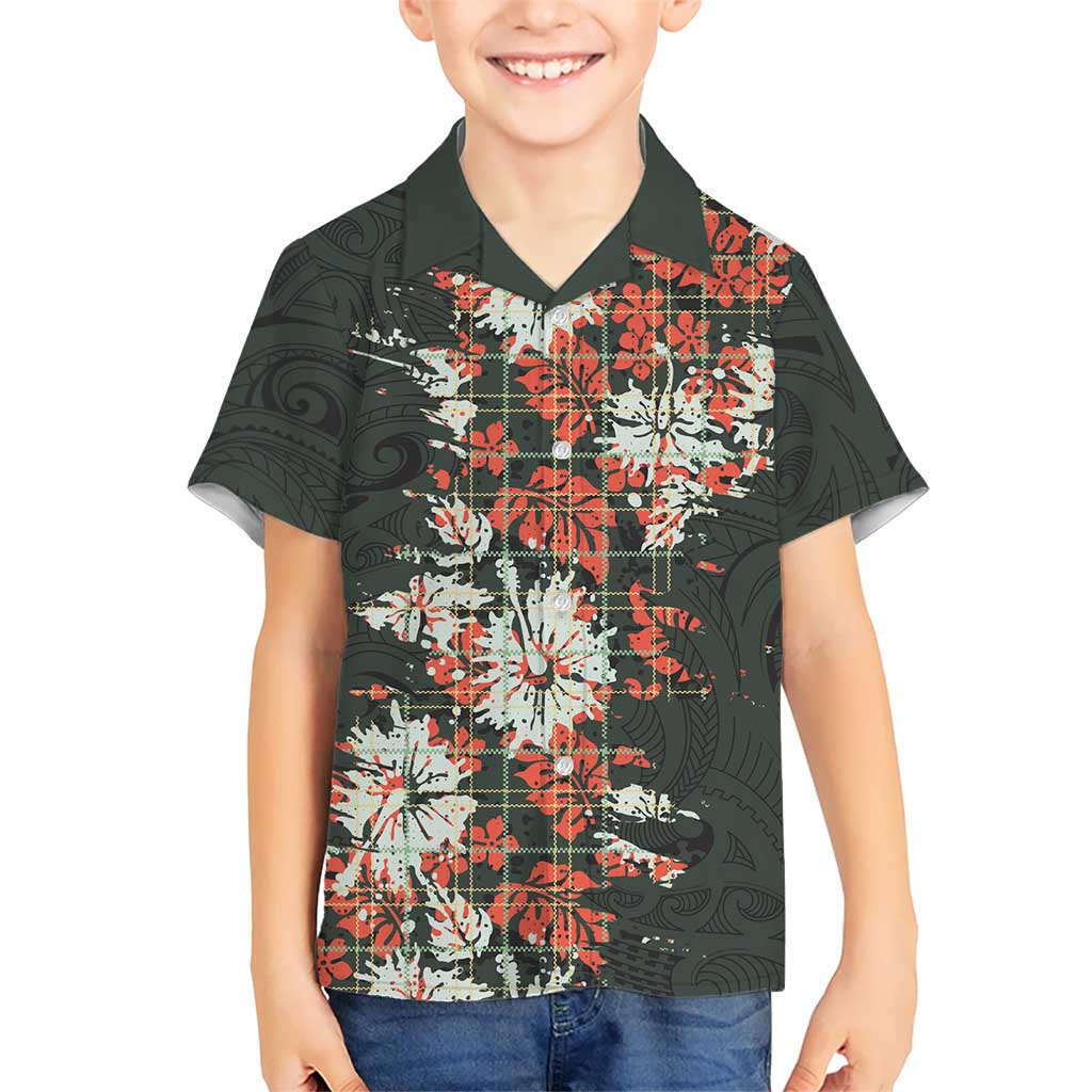 Hawaii Tartan With Hibiscus Kid Hawaiian Shirt Polynesian Pattern Vintage