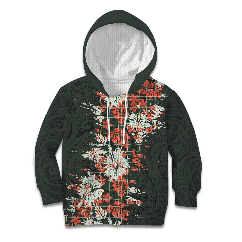 Hawaii Tartan With Hibiscus Kid Hoodie Polynesian Pattern Vintage