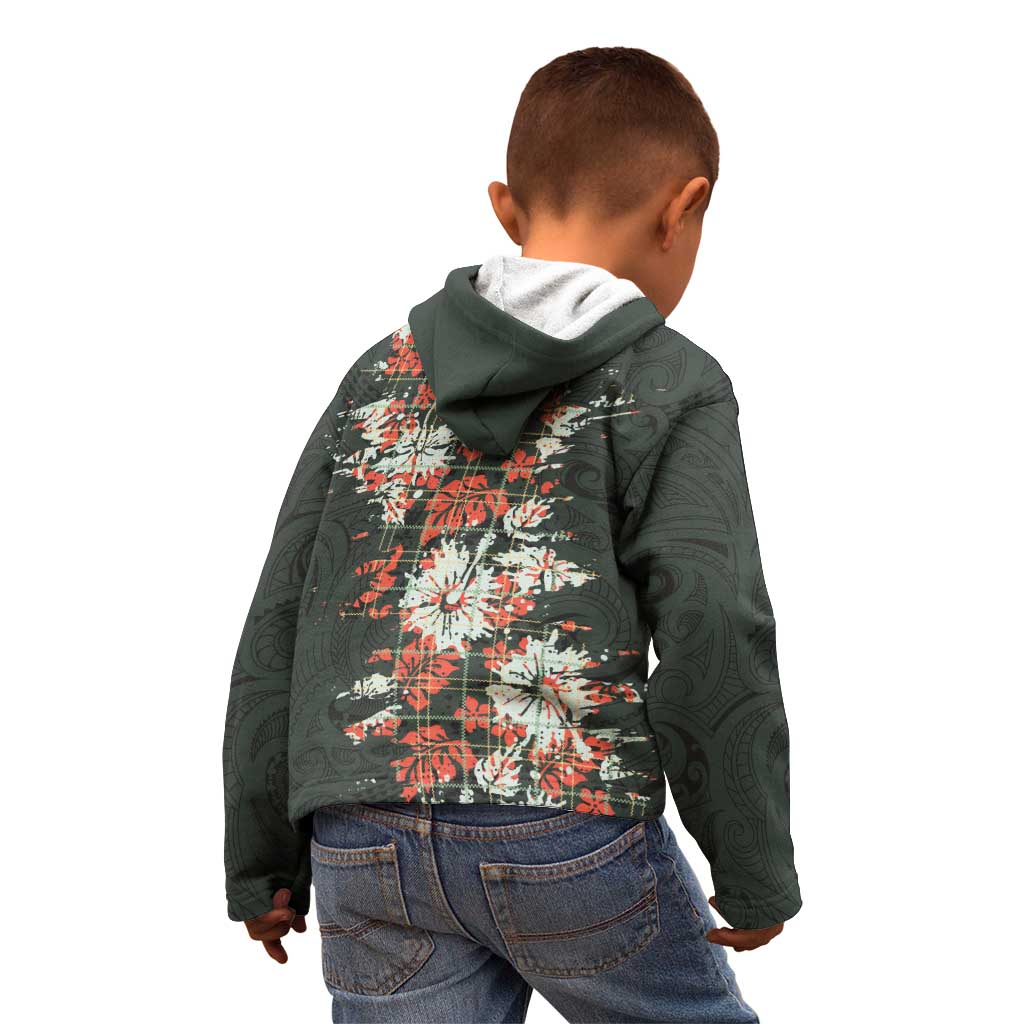 Hawaii Tartan With Hibiscus Kid Hoodie Polynesian Pattern Vintage