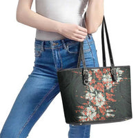 Hawaii Tartan With Hibiscus Leather Tote Bag Polynesian Pattern Vintage