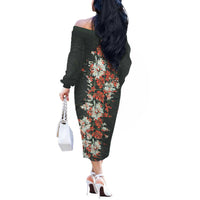 Hawaii Tartan With Hibiscus Off The Shoulder Long Sleeve Dress Polynesian Pattern Vintage