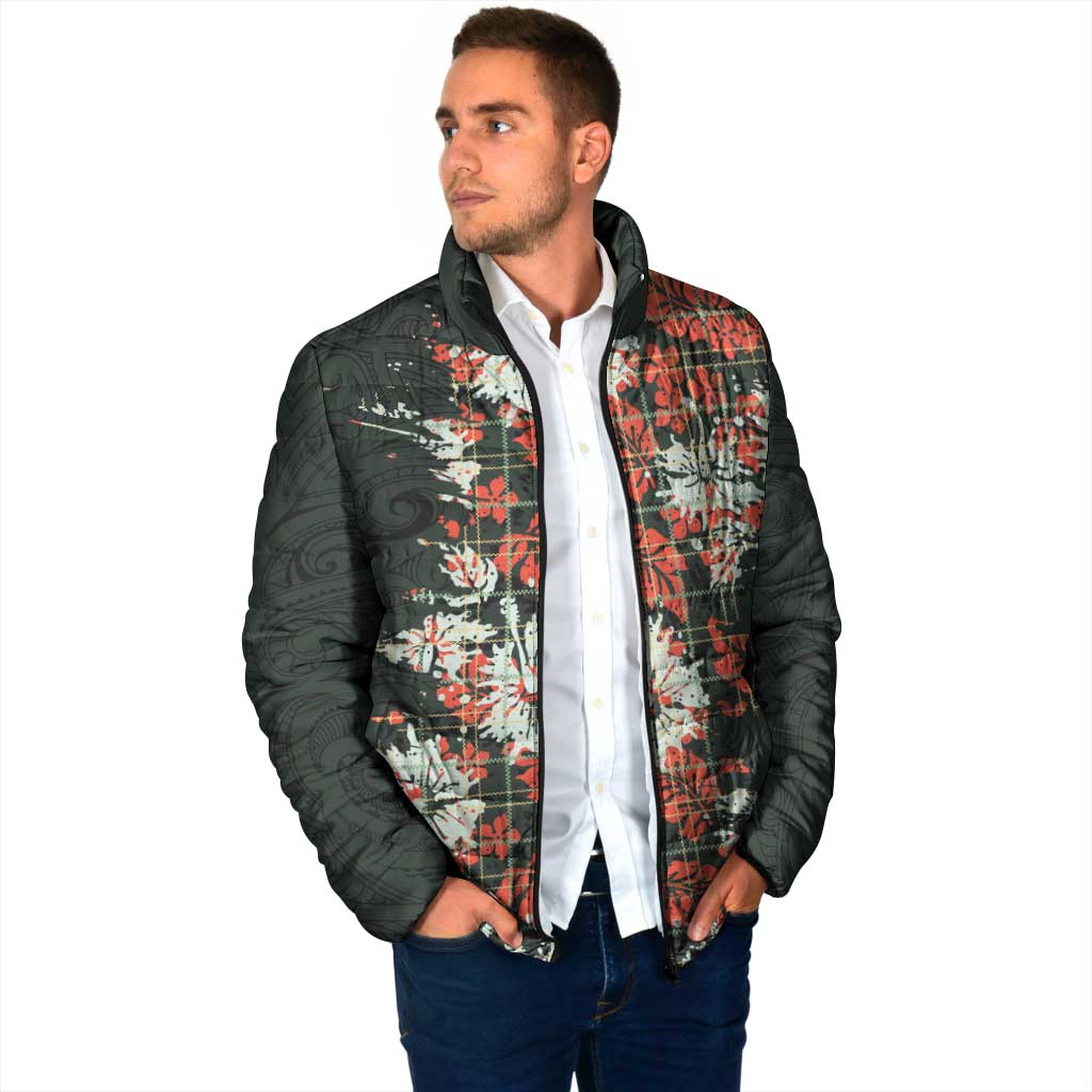 Hawaii Tartan With Hibiscus Padded Jacket Polynesian Pattern Vintage