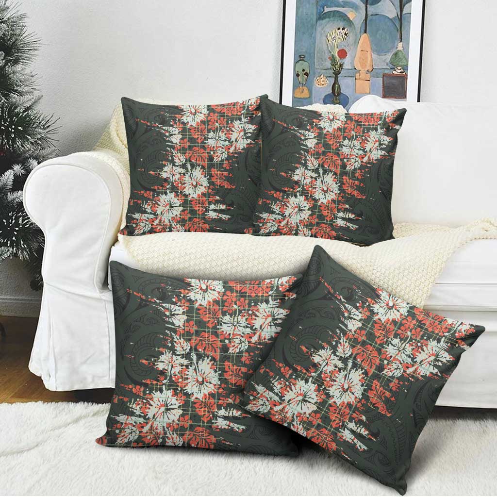 Hawaii Tartan With Hibiscus Pillow Cover Polynesian Pattern Vintage