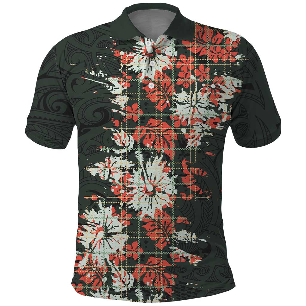 Hawaii Tartan With Hibiscus Polo Shirt Polynesian Pattern Vintage