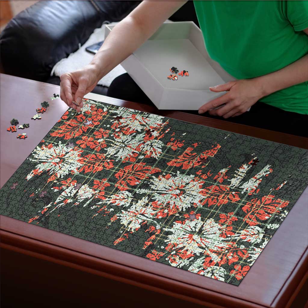 Hawaii Tartan With Hibiscus Puzzle Polynesian Pattern Vintage