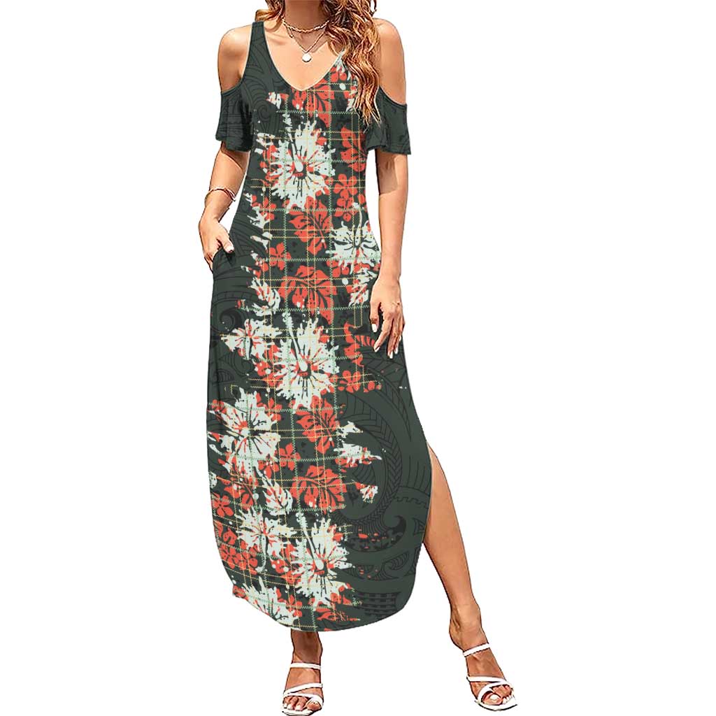 Hawaii Tartan With Hibiscus Summer Maxi Dress Polynesian Pattern Vintage