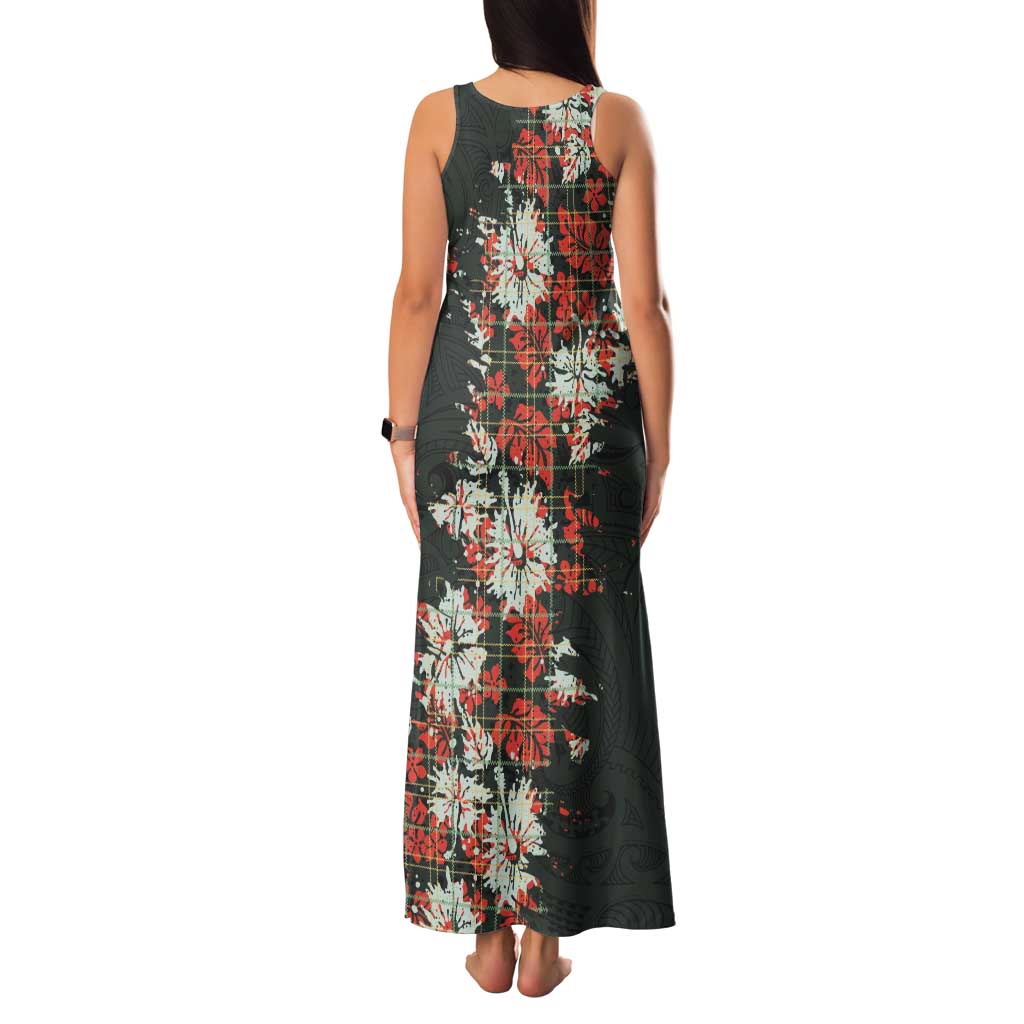 Hawaii Tartan With Hibiscus Tank Maxi Dress Polynesian Pattern Vintage