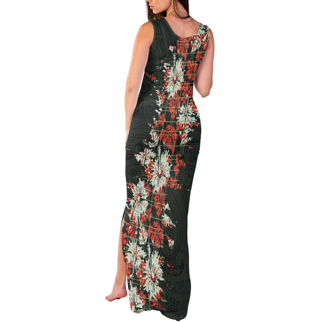 Hawaii Tartan With Hibiscus Tank Maxi Dress Polynesian Pattern Vintage