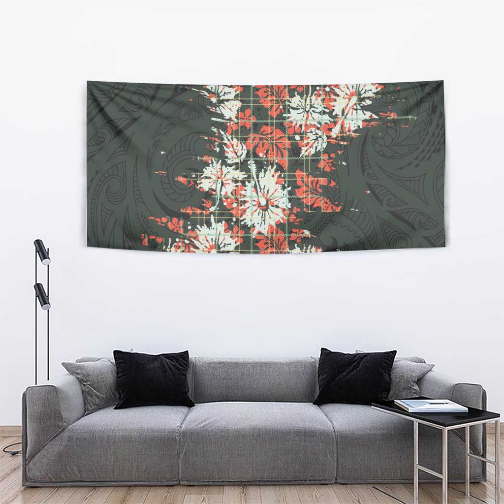 Hawaii Tartan With Hibiscus Tapestry Polynesian Pattern Vintage LT9 - Polynesian Pride