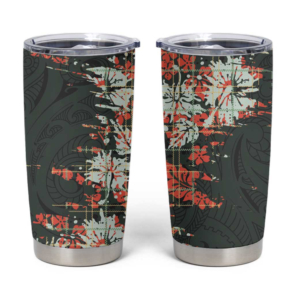 Hawaii Tartan With Hibiscus Tumbler Cup Polynesian Pattern Vintage