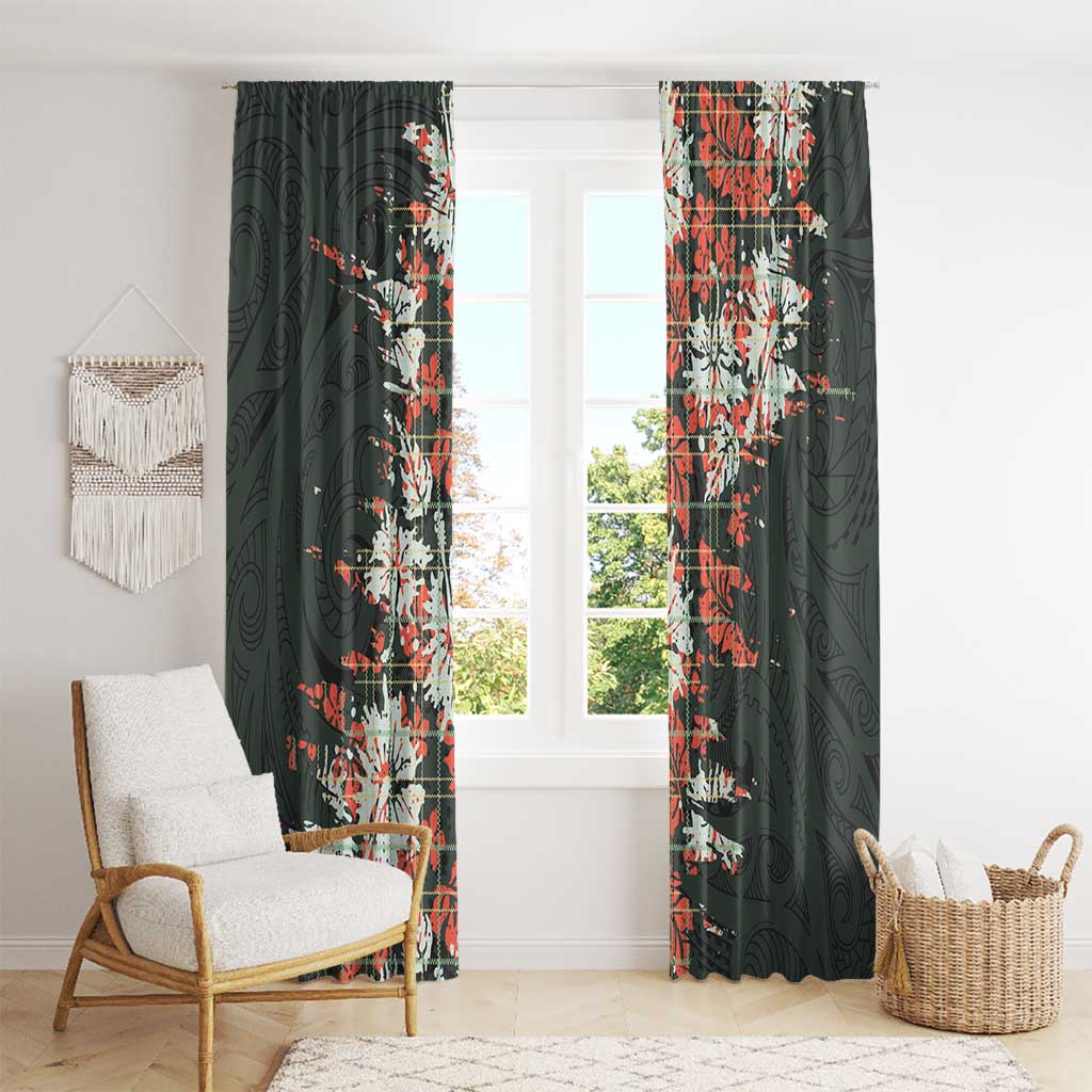 Hawaii Tartan With Hibiscus Window Curtain Polynesian Pattern Vintage