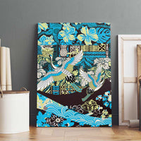 Japanese Hawaiian Crane Canvas Wall Art Blue Tapa Patchwork Pattern LT9 - Polynesian Pride
