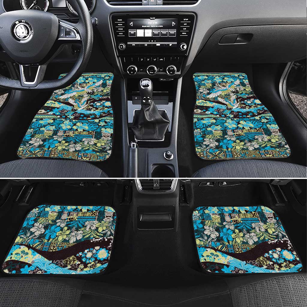 Japanese Hawaiian Crane Car Mats Blue Tapa Patchwork Pattern