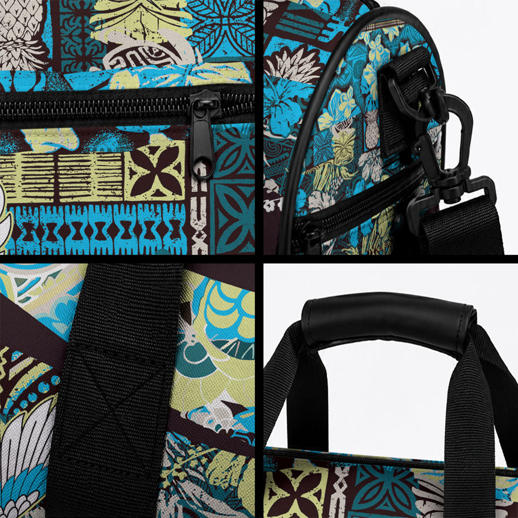 Japanese Hawaiian Crane Duffle Bag Blue Tapa Patchwork Pattern LT9 - Polynesian Pride