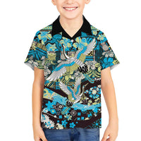 Japanese Hawaiian Crane Hawaiian Shirt Blue Tapa Patchwork Pattern LT9 - Polynesian Pride