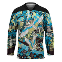 Japanese Hawaiian Crane Hockey Jersey Blue Tapa Patchwork Pattern